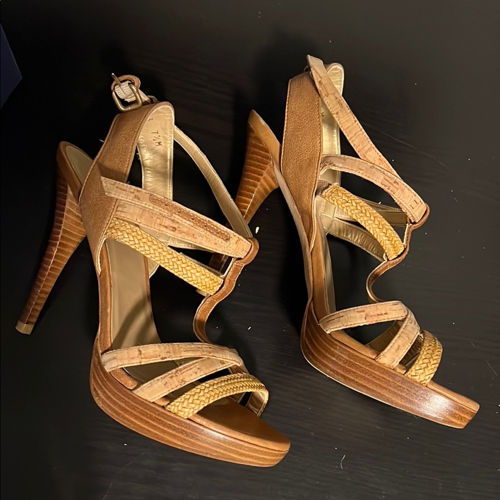 Stuart Weitzman Tan Strappy High Heel Sandals